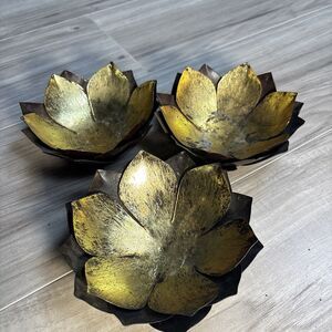 Gilded Gold Lotus Accent Bowl Made in India Set Of 3